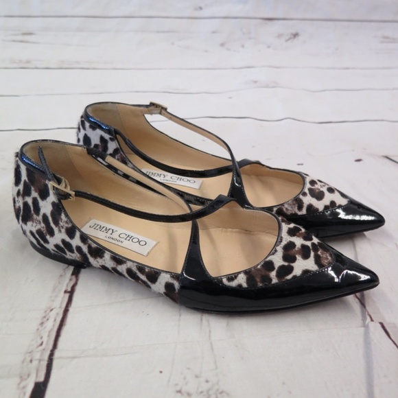 Jimmy Choo Shoes - Jimmy Choo Gamble Flats Black Patent-Trim Leopard